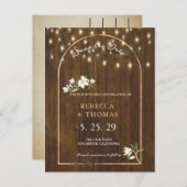Rustic String Lights Gold Arch Magnolia Aankondigingskaart (Voorkant / Achterkant)