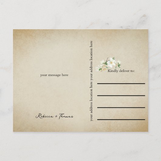 Rustic String Lights Gold Arch Magnolia Aankondigingskaart (Achterkant)