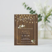 Rustic String Lights Gold Arch Magnolia Aankondigingskaart (Staand voorkant)