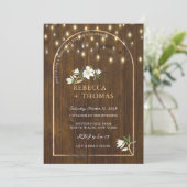 Rustic String Lights Gold Arch Magnolia Rehearsal Kaart (Staand voorkant)