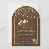 Rustic String Lights Gold Arch Magnolia Wedding Kaart (Voorkant)
