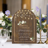 Rustic String Lights Gold Arch Magnolia Wedding Kaart