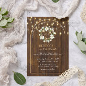 Rustic String Lights Gold Arch Magnolia Wedding Kaart