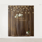 Rustic String Lights Gold Arch Magnolia Wedding Wandkleed (Voorkant)
