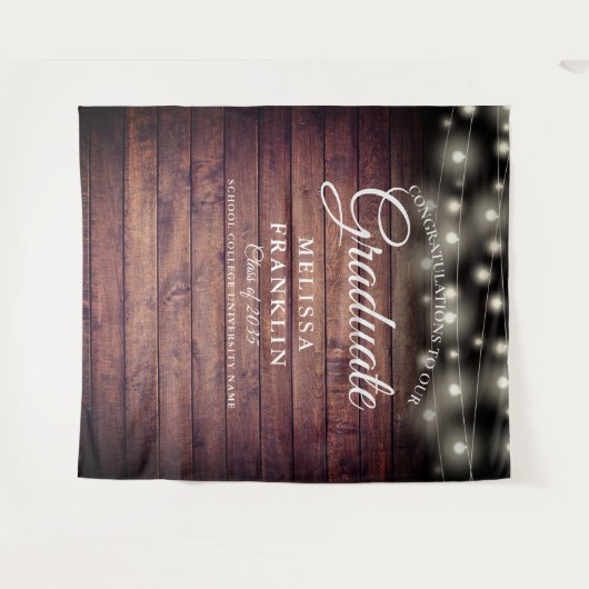 Rustic String Lights Graduation Party Backdrop Wandkleed (Voorkant (horizontaal))