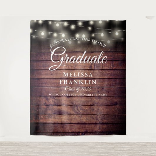 Rustic String Lights Graduation Party Backdrop Wandkleed (Voorkant)