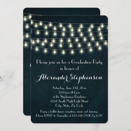 Rustic String Lights Graduation Party Kaart (Voorkant / Achterkant)