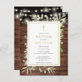 Rustic String Lights Greenery Baptism Invitation Uitnodiging Briefkaart (Voorkant / Achterkant)