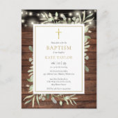 Rustic String Lights Greenery Baptism Invitation Uitnodiging Briefkaart (Voorkant)