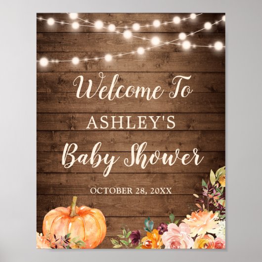 Rustic String Lights Herfst Pumpkin Baby shower Poster (Voorkant)