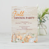 Rustic String Lights Herfst Pumpkin Dinner Party Kaart (Staand voorkant)