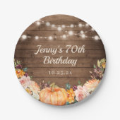 Rustic String Lights Herfst Pumpkin Happy Birthday Papieren Bordje (Voorkant)