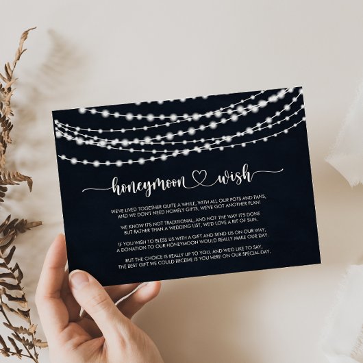Rustic String Lights Honeymoon Wens  Informatiekaartje