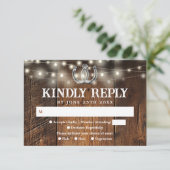 Rustic String Lights Horseshoes Western Wedding RSVP Kaartje (Staand voorkant)