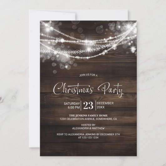 Rustic String Lights Hout Kerstfeest Kaart (Voorkant)