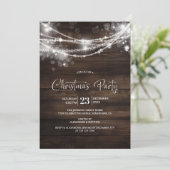 Rustic String Lights Hout Kerstfeest Kaart (Staand voorkant)