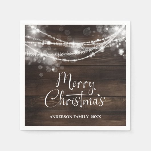 Rustic String Lights Hout Kerstmis Servet (Voorkant)