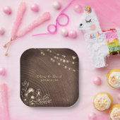 Rustic String Lights Hout Trouwpapier Bord (Feest)