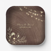 Rustic String Lights Hout Trouwpapier Bord (Voorkant)