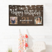 Rustic String Lights Hout Verjaardagsfoto Spandoek (Insitu)