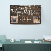 Rustic String Lights Hout Verjaardagsfoto Spandoek (Beurs)