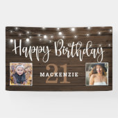 Rustic String Lights Hout Verjaardagsfoto Spandoek (Horizontaal)