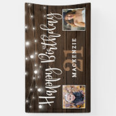Rustic String Lights Hout Verjaardagsfoto Spandoek (Verticaal)