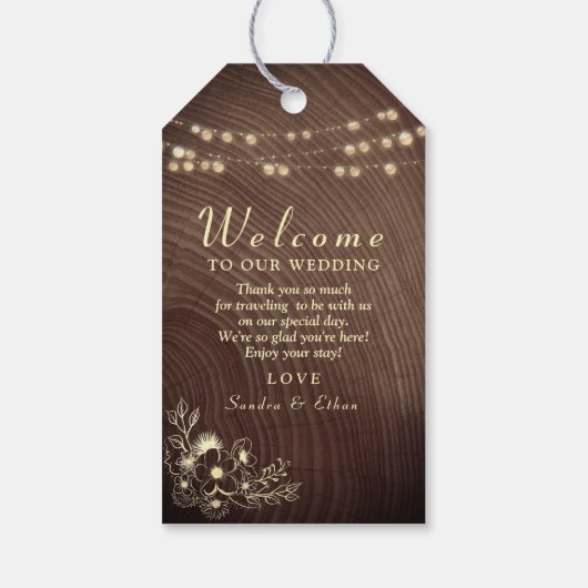 Rustic String Lights Huwelijk Welkom Labels Cadeaulabel (Achterkant)