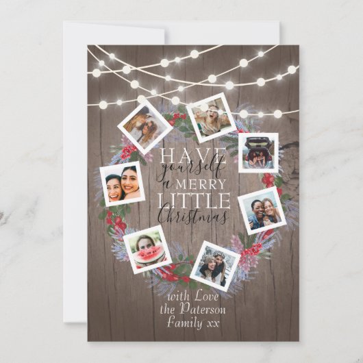 Rustic String Lights Kerstmis 7 Foto Feestdagenkaart (Voorkant)