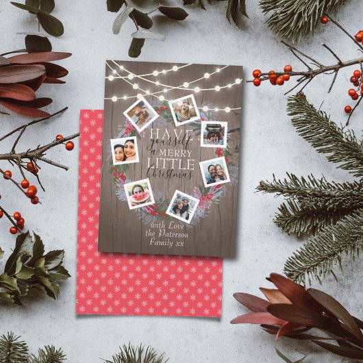 Rustic String Lights Kerstmis 7 Foto Feestdagenkaart