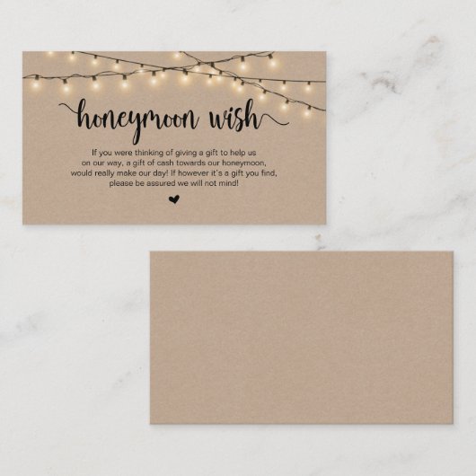 Rustic String Lights, Kraft, Honeymoon Wish Informatiekaartje (Voorkant / Achterkant)