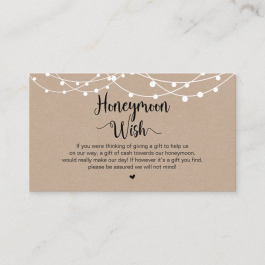 Rustic String Lights, Kraft, Honeymoon Wish Informatiekaartje (Voorkant)
