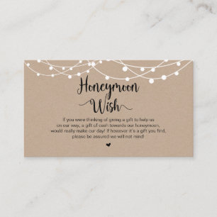 Rustic String Lights, Kraft, Honeymoon Wish Informatiekaartje
