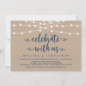 Rustic String Lights, Kraft Navy Blue, Elopement Kaart (Voorkant)