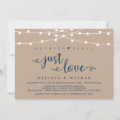 Rustic String Lights, Kraft Navy Blue, Elopement Kaart (Voorkant)