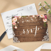 Rustic String Lights Lace Floral Boerderij Wedding Uitnodiging Briefkaart