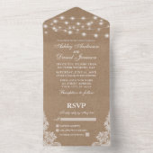 Rustic String Lights Lace Wedding Kraft All In One Uitnodiging (Binnen)