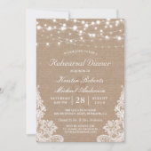 Rustic String Lights Lace Wedding Rehearsal Dinner Kaart (Voorkant)