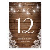 Rustic String Lights Lace Wedding Table Number Kaart (Achterkant)