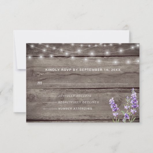 Rustic String Lights Lavender RSVP Kaartje (Voorkant)