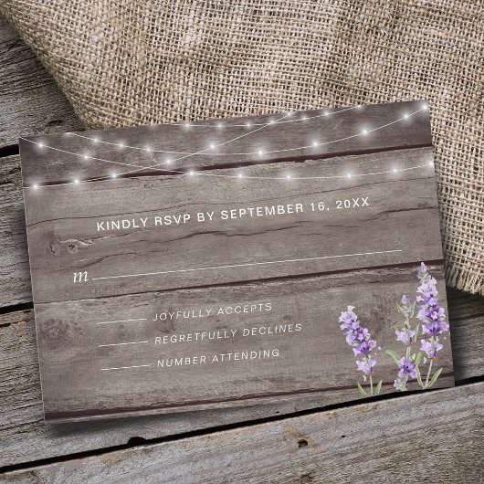 Rustic String Lights Lavender RSVP Kaartje