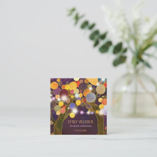 Rustic String Lights Love Trees Esthetician Vierkante Visitekaartje (Staand voorkant)