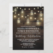 Rustic String Lights Mason Jar bruiloft uitnodigin Kaart (Voorkant)