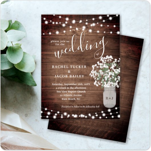 Rustic String Lights Mason Jar Budget Wedding Post Briefkaart