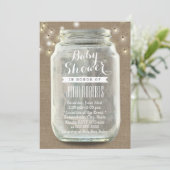 Rustic String Lights Mason Jar Burlap Baby shower Kaart (Staand voorkant)