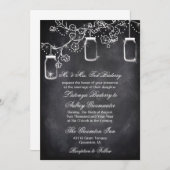 Rustic String Lights Mason Jar Chalkboard Wedding Kaart (Voorkant / Achterkant)