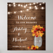 Rustic String Lights Mason Jar Fall Wedding Sign Poster (Voorkant)