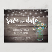 Rustic String Lights Mason Jar slaat de datum op Aankondigingskaart (Voorkant)