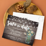 Rustic String Lights Mason Jar slaat de datum op Aankondigingskaart<br><div class="desc">Stuur me een e-mail naar JMR._Designs@yahoo.com als je hulp nodig hebt of een speciale aanvraag hebt.</div>