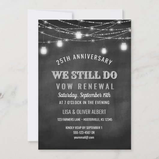 Rustic String Lights Mason Jar Vow Renewal Kaart (Voorkant)